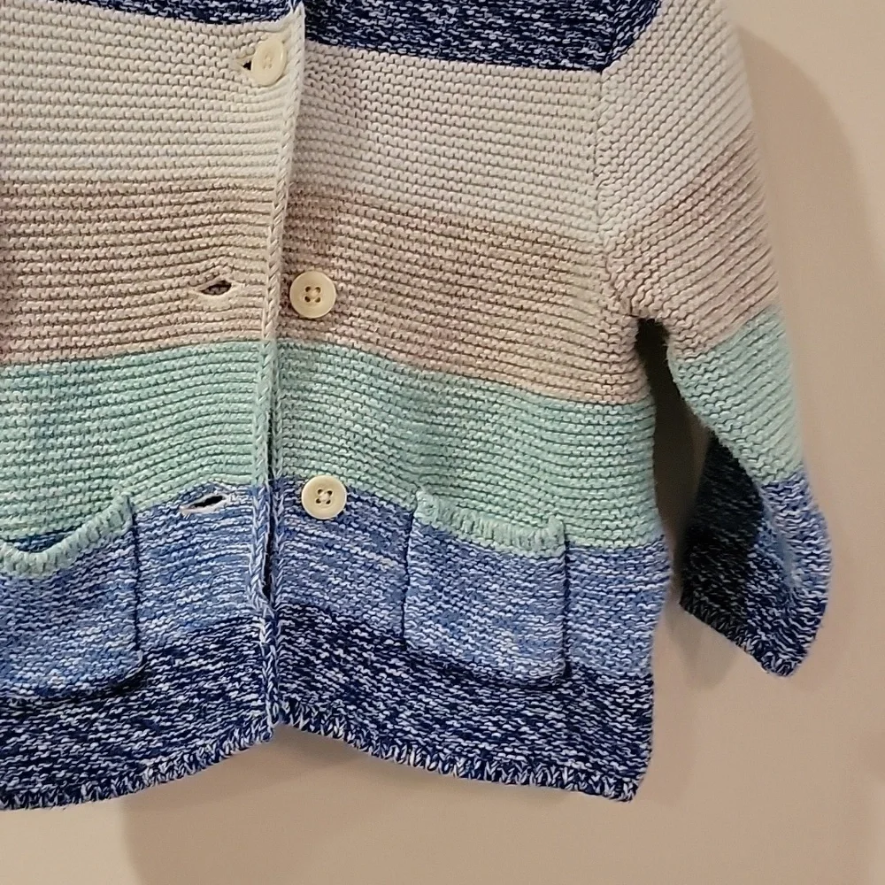Baby Gap Sweater Stripe blue with Bear ears hood 6-12 months